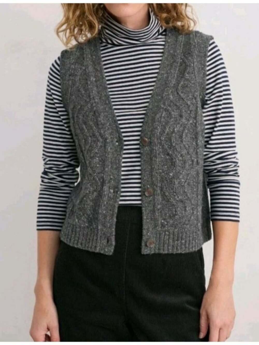 Seasalt Cornwall Womens Gray Wool Blend Cable Sleeveless Vest Size UK 12